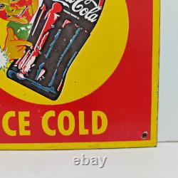 VINTAGE DRINK COCA COLA ICE COLD PORCELAIN ENAMEL METAL SIGN SIZE 12 x 8