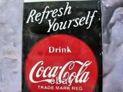 VINTAGE DRINK COCA-COLA PORCELAIN DOOR PUSH SIGN BEVERAGE SODA COKE 4x8