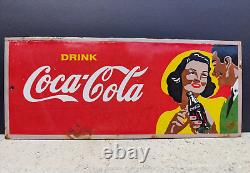 VINTAGE DRINK COCA COLA PORCELAIN ENAMEL METAL SODA SIGN SIZE 12 x 5