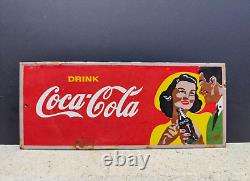 VINTAGE DRINK COCA COLA PORCELAIN ENAMEL METAL SODA SIGN SIZE 12 x 5