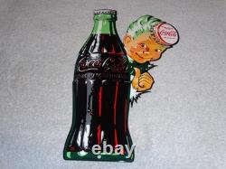 VINTAGE DRINK COCA COLA With SPRITE BOY & BOTTLE 12 METAL SODA, GASOLINE OIL SIGN