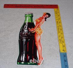 VINTAGE DRINK COCA COLA With WOMAN? & BOTTLE 14 METAL COKE SODA GASOLINE OIL SIGN