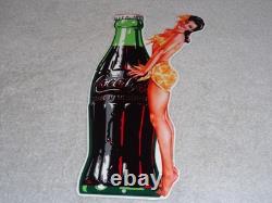 VINTAGE DRINK COCA COLA With WOMAN? & BOTTLE 14 METAL COKE SODA GASOLINE OIL SIGN
