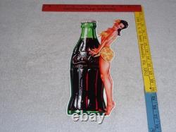 VINTAGE DRINK COCA COLA With WOMAN? & BOTTLE 14 METAL COKE SODA GASOLINE OIL SIGN