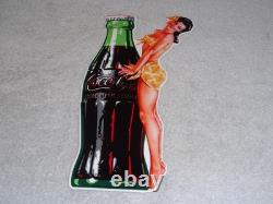 VINTAGE DRINK COCA COLA With WOMAN? & BOTTLE 14 METAL COKE SODA GASOLINE OIL SIGN