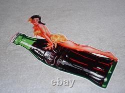 VINTAGE DRINK COCA COLA With WOMAN? & BOTTLE 14 METAL COKE SODA GASOLINE OIL SIGN