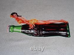 VINTAGE DRINK COCA COLA With WOMAN? & BOTTLE 14 METAL COKE SODA GASOLINE OIL SIGN