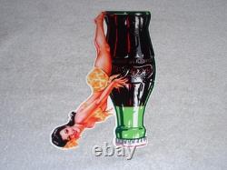 VINTAGE DRINK COCA COLA With WOMAN? & BOTTLE 14 METAL COKE SODA GASOLINE OIL SIGN