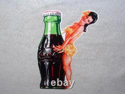 VINTAGE DRINK COCA COLA With WOMAN? & BOTTLE 14 METAL COKE SODA GASOLINE OIL SIGN