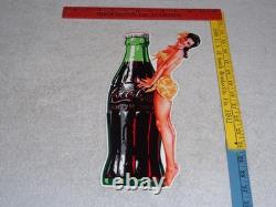 VINTAGE DRINK COCA COLA With WOMAN? & BOTTLE 14 METAL COKE SODA GASOLINE OIL SIGN