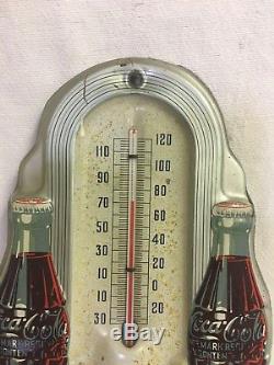 VINTAGE Double Bottle Coca Cola Coke Thermometer Sign Robertson 1940s