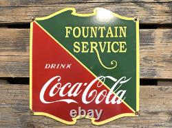 VINTAGE FOUNTAIN SERVICE Drink COCA-COLA SODA POP COKE PORCELAIN GAS OIL AD SIGN