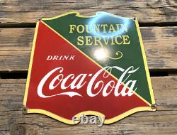 VINTAGE FOUNTAIN SERVICE Drink COCA-COLA SODA POP COKE PORCELAIN GAS OIL AD SIGN