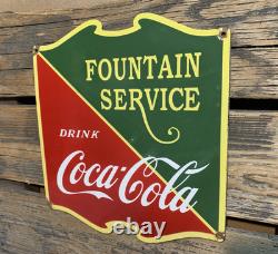 VINTAGE FOUNTAIN SERVICE Drink COCA-COLA SODA POP COKE PORCELAIN GAS OIL AD SIGN