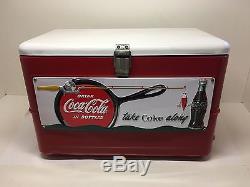 VINTAGE Little Brown Cooler Restored with Coca Cola Sign Fishing Skillet Camping