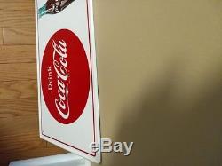 VINTAGE NOS 1960's COCA COLA THINGS GO BETTER WITH COKE BUTTON SODA METAL SIGN