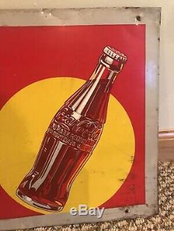 VINTAGE ORIGINAL 1940s Coca-Cola Embossed METAL SIGN