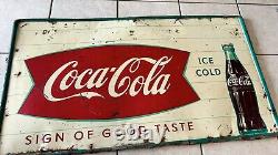 VINTAGE ORIGINAL 1950's COCA COLA SIGN OF GOOD TASTE FISHTAIL LOGO SIGN 55x32