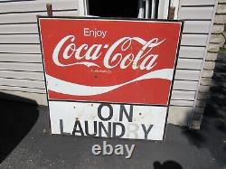 VINTAGE ORIGINAL 1960's 70's DOUBLE SIDED COCA COLA SIGN COIN LAUNDRY SIGN