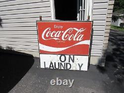 VINTAGE ORIGINAL 1960's 70's DOUBLE SIDED COCA COLA SIGN COIN LAUNDRY SIGN