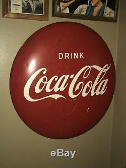 VINTAGE Original 36 Metal Coca Cola Button Coke Sign Soda Pop Advertising @NICE