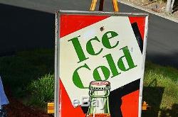 VINTAGE SCARCE 30's ICE COLD COCA COLA SODA SIGN BEST & MOST COLORFUL BOTTLE