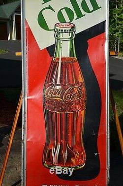 VINTAGE SCARCE 30's ICE COLD COCA COLA SODA SIGN BEST & MOST COLORFUL BOTTLE