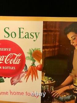 VINTAGE SERVE COCA COLA SO EASY CARDBOARD SIGN 20 x 36 HORIZONTAL 1950's