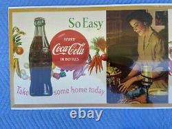 VINTAGE SERVE COCA COLA SO EASY CARDBOARD SIGN 20 x 36 HORIZONTAL 1950's