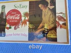 VINTAGE SERVE COCA COLA SO EASY CARDBOARD SIGN 20 x 36 HORIZONTAL 1950's