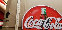 VINTAGE Spanish Coca Cola Bottle Flange METAL SIGN siempre come frutas y verdura