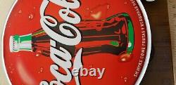 VINTAGE Spanish Coca Cola Bottle Flange METAL SIGN siempre come frutas y verdura