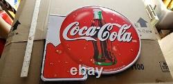 VINTAGE Spanish Coca Cola Bottle Flange METAL SIGN siempre come frutas y verdura