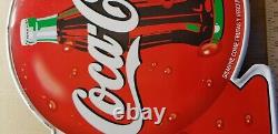 VINTAGE Spanish Coca Cola Bottle Flange METAL SIGN siempre come frutas y verdura