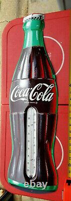 VINTAGE large Coca Cola Embossed Bottle Thermometer Sign