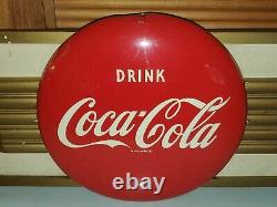 VTG 1940s COCA-COLA SPRITE BOY KAY DISPLAY MASONITE WOOD SIGN 12 METAL BUTTON