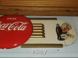 VTG 1940s COCA-COLA SPRITE BOY KAY DISPLAY MASONITE WOOD SIGN 12 METAL BUTTON