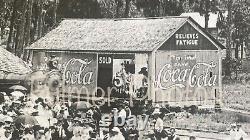 VTG 24x36 B&W Poster Sized PHOTO Image 1910 TRAIN STATION & COCA COLA Signs COA