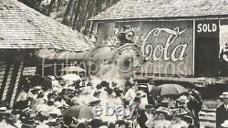 VTG 24x36 B&W Poster Sized PHOTO Image 1910 TRAIN STATION & COCA COLA Signs COA