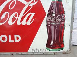 VTG 50's Metal Coca Cola Sign DRINK COCA COLA ICE COLD 20x28 Soda Gas Oil Coke