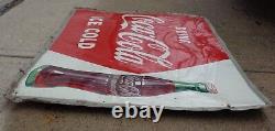 VTG 50's Metal Coca Cola Sign DRINK COCA COLA ICE COLD 20x28 Soda Gas Oil Coke