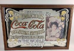 VTG Coca Cola Framed Mirror Large Heavy Sign Delicious Relieves Fatigue 27x39
