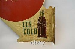 VTG Drink Coca-Cola Ice Cold Double Sided Flange Metal Sign Gas Station A-M 7-54