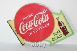 VTG Drink Coca-Cola Ice Cold Double Sided Flange Metal Sign Gas Station Repo