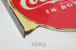 VTG Drink Coca-Cola Ice Cold Double Sided Flange Metal Sign Gas Station Repo