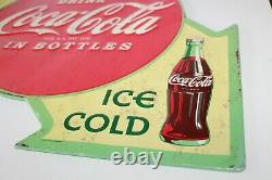 VTG Drink Coca-Cola Ice Cold Double Sided Flange Metal Sign Gas Station Repo