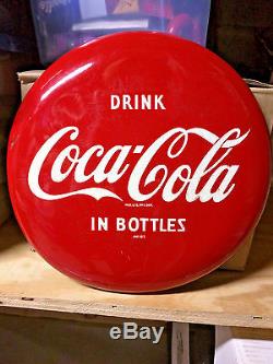 VTG Porcelain Coke Tacker Button Sign Drink Coca-Cola In Bottles RARE 12 1953