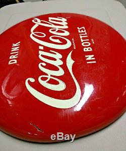 VTG Porcelain Coke Tacker Button Sign Drink Coca-Cola In Bottles RARE 12 1953