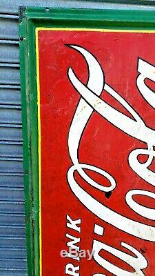 Very Large Original 1930's Coca Cola Pop Gas Station 60 inch Embossed Metal Sign