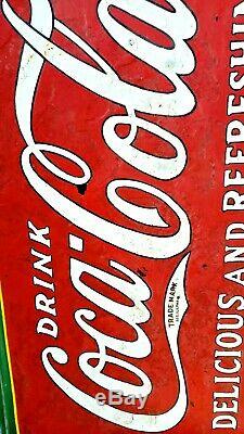 Very Large Original 1930's Coca Cola Pop Gas Station 60 inch Embossed Metal Sign